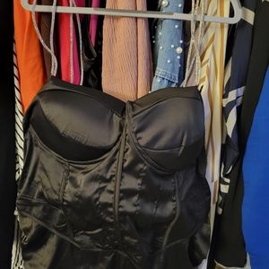 Long Plus Size Black Satin Formal Dress